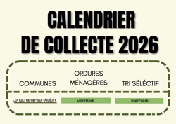 Calendrier de collecte des ordures ménagères et tri sélectif 2026