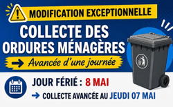 Collecte des ordures ménagères avancée au 7 mai